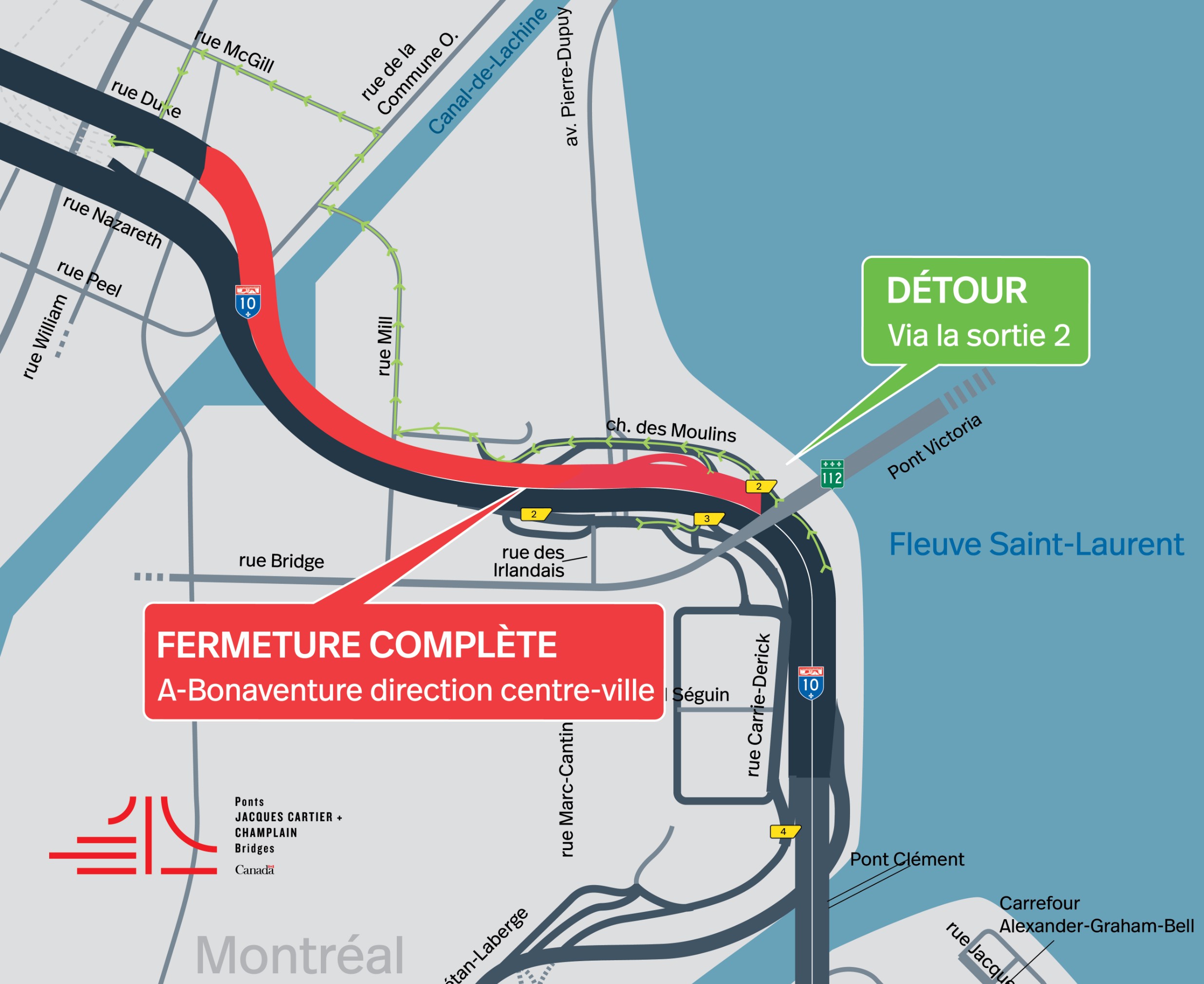 A-Bonaventure | Fermeture complète de nuit d'une portion de l'autoroute, en direction du centre-ville, du 20 au 22 mai
