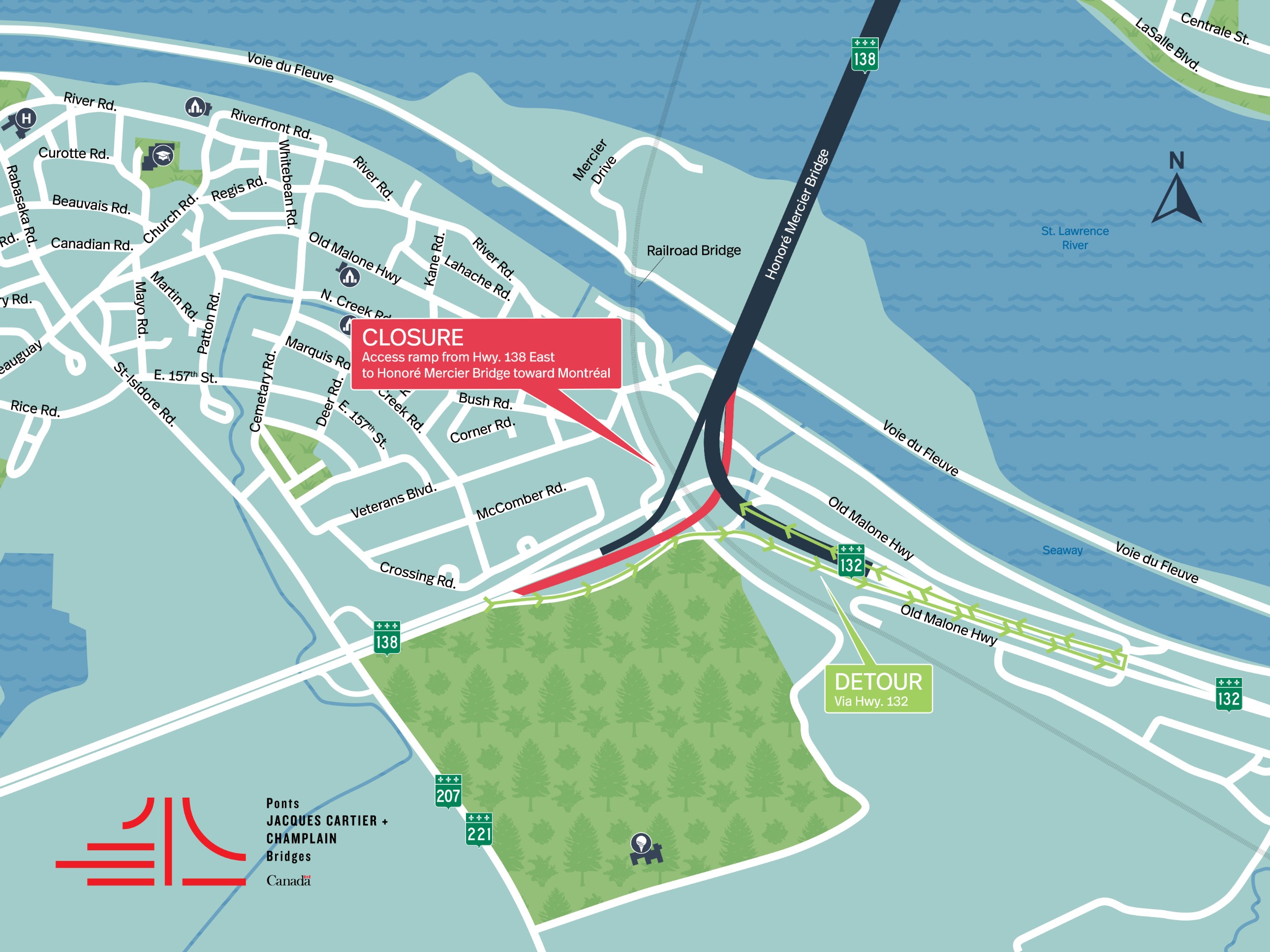 Honoré Mercier Bridge | Complete night closure of Hwy. 138 East access ramp toward Montréal on October 18