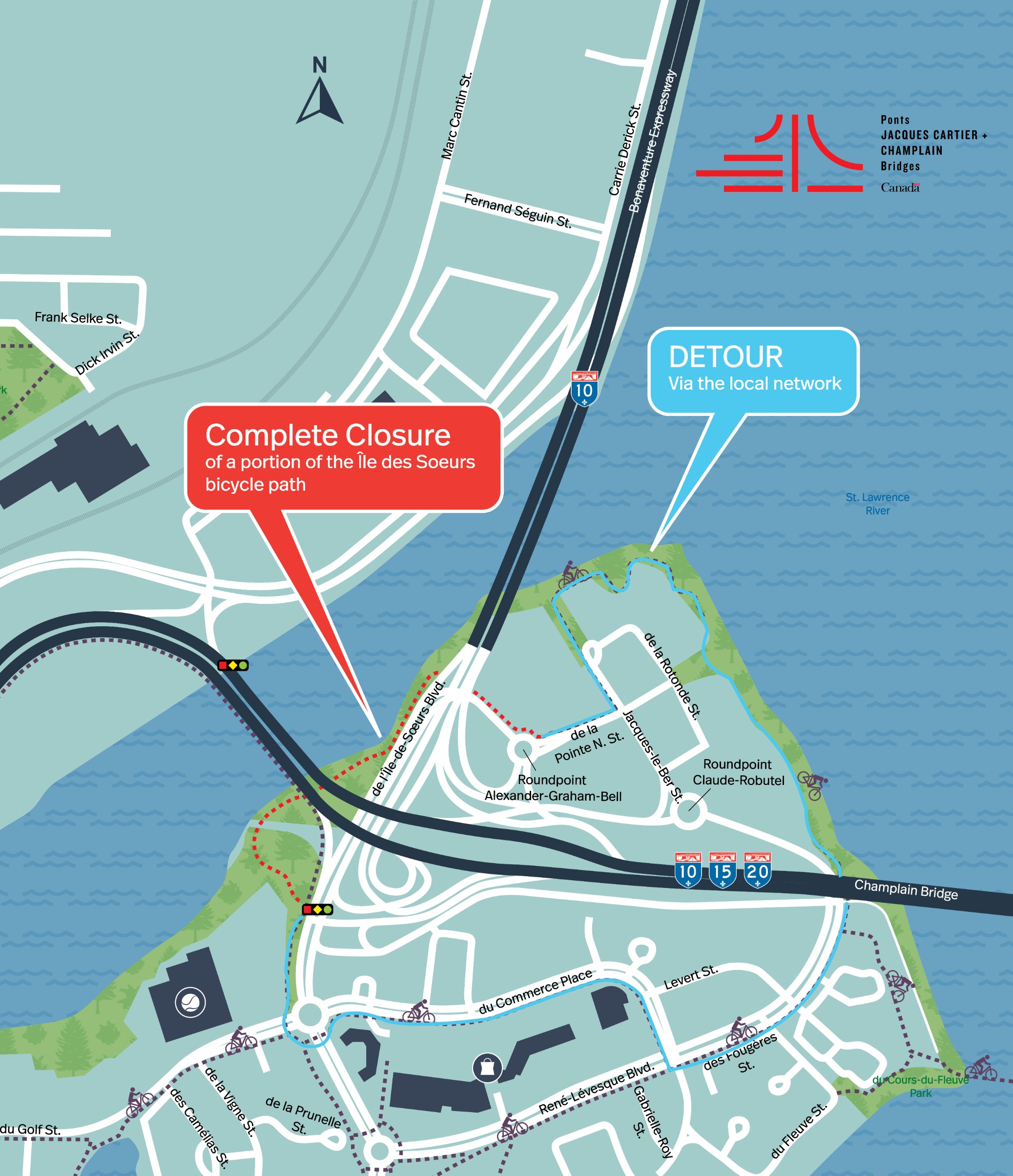 Île des Soeurs Sector | Closure of a portion of the bicycle path from October 21 (11:59 p.m.) to October 24, 2024