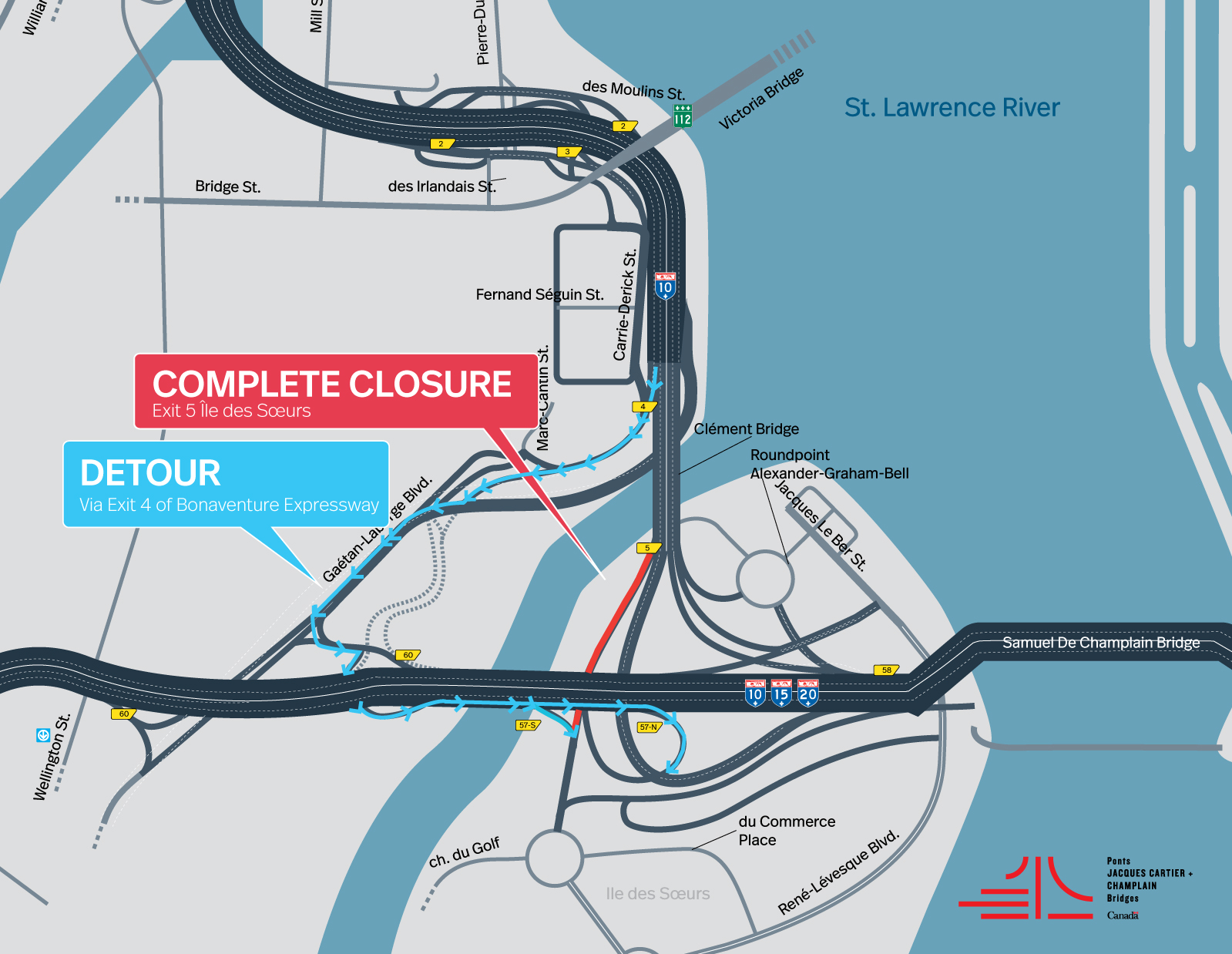 Bonaventure Expy. | Closure of the Exit 5 (Île des Soeurs), from March 27 to the beginning of June