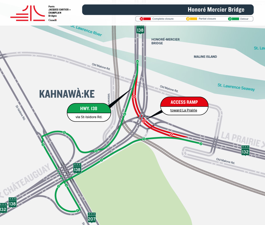 Honoré Mercier Bridge | Complete night closure of access and exit ramps to the Honoré Mercier Bridge on April 25