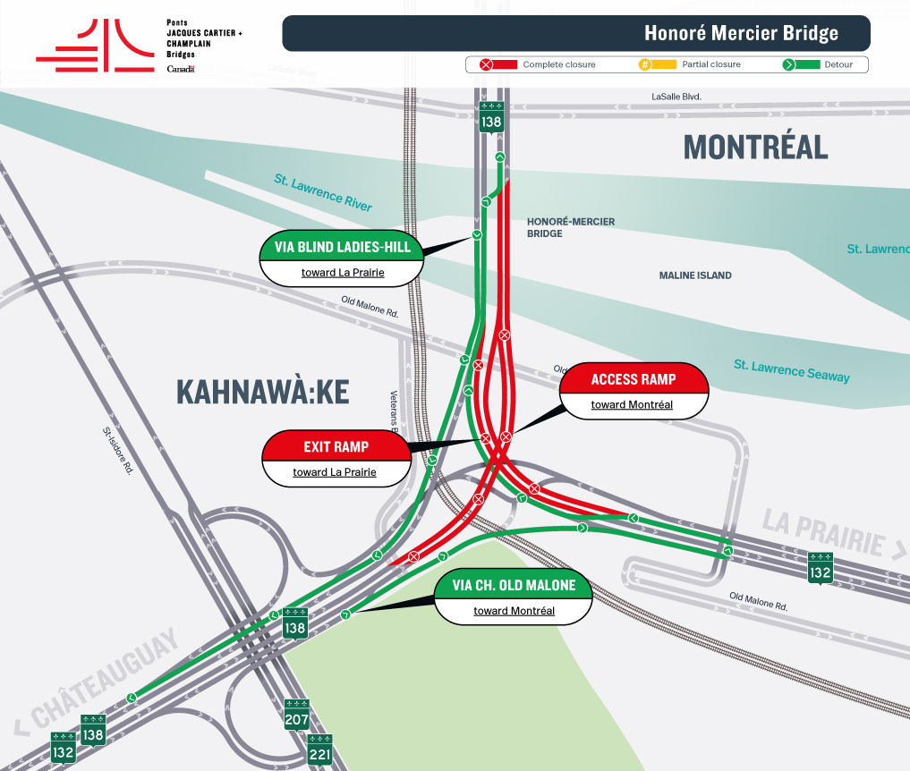 Honoré Mercier Bridge - AVOID THE AREA | Major work blitz - Closure of several access and exit ramps from May 29 to June 1