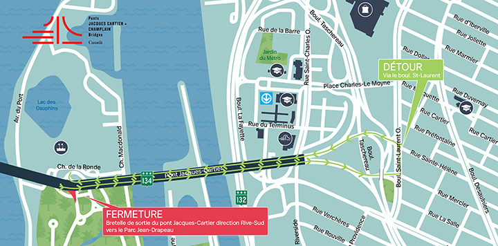 Pont Jacques-Cartier | Fermeture complète de nuit de bretelles d'accès du parc Jean-Drapeau les 25 et 26 mai
