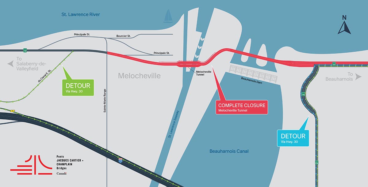 Melocheville Tunnel | Complete closure of the Melocheville Tunnel in both directions, from June 5 to 8