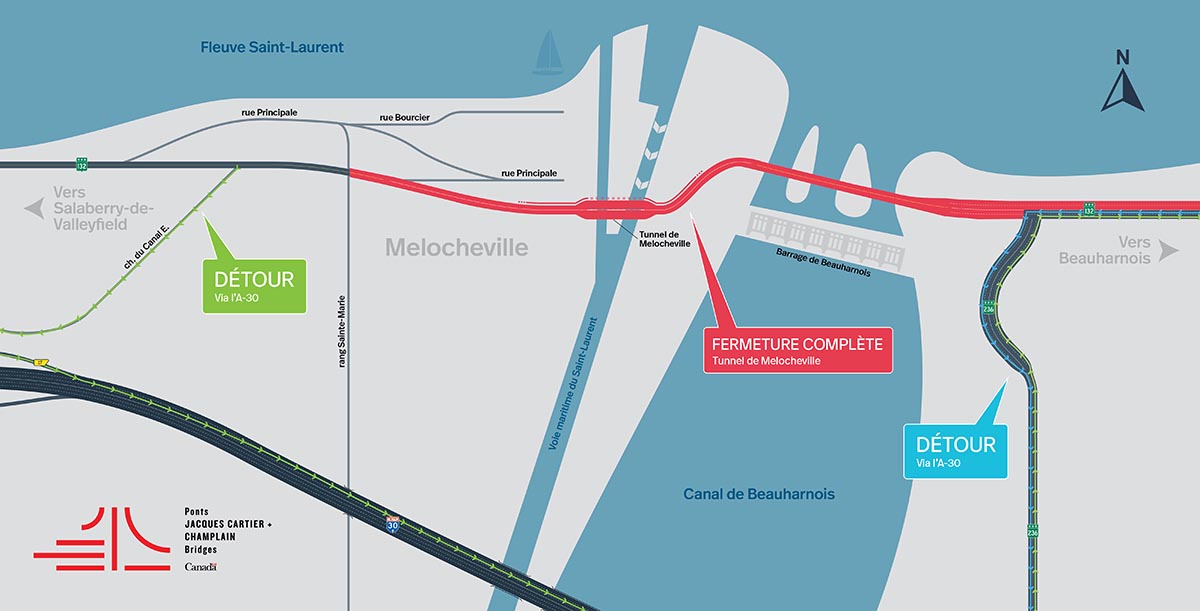 Tunnel de Melocheville | Fermeture complète du tunnel de Melocheville dans les deux directions, du 5 au 8 juin