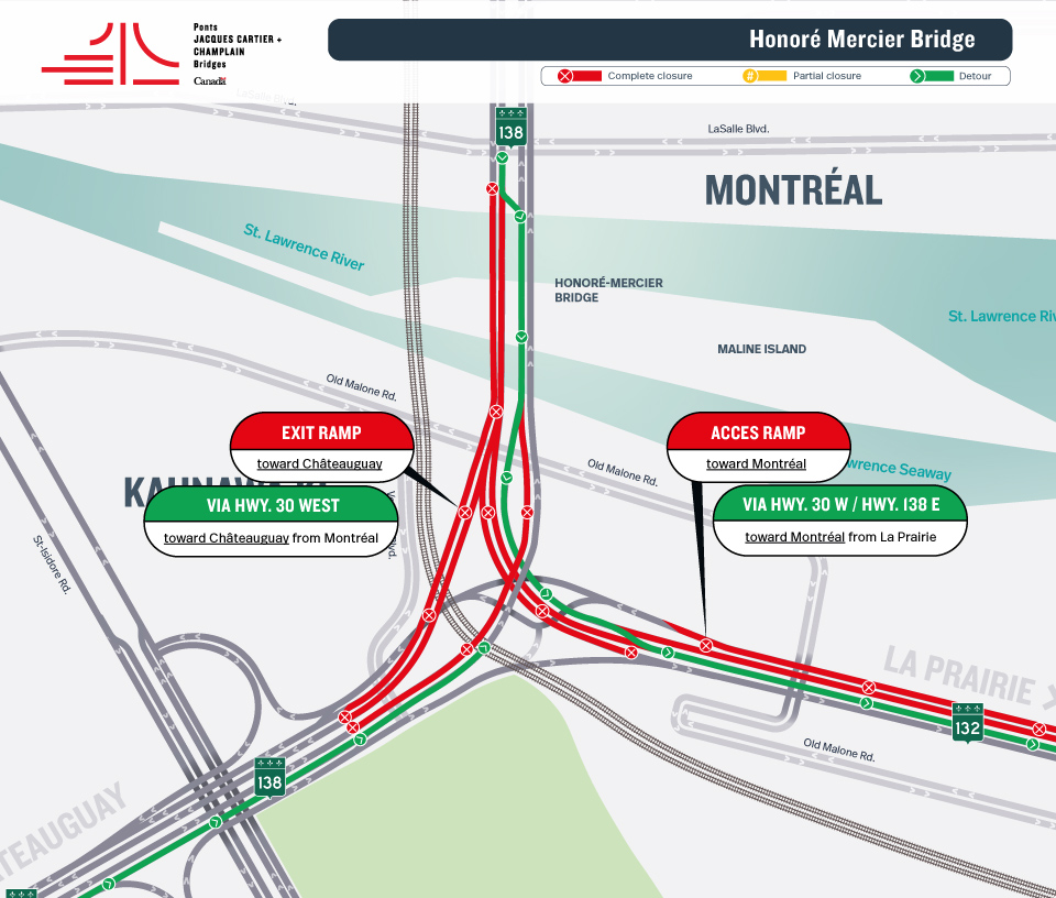 REMINDER - Honoré Mercier Bridge - AVOID THE AREA | Major work blitz - Closure of several access and exit ramps from July 25 to 27